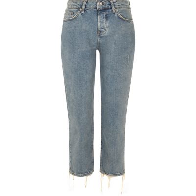 Mid blue wash cropped slim fit jeans